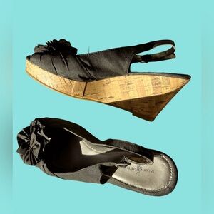 Black with Wood Wedge Heels